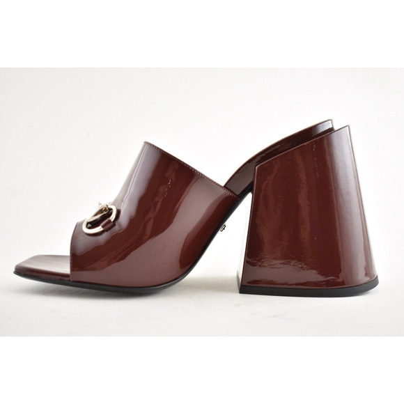 Gucci Lexi 105 Dark Red Bordeaux Patent Backless Sandal Mule Block Heel Pump 35 - Picture 6 of 11